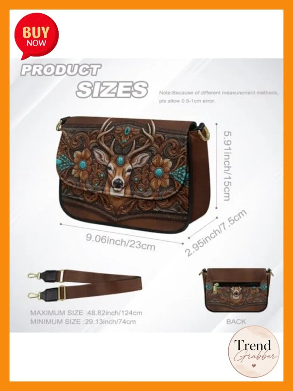 Large Capacity PU Leather Square Crossbody Clutch Purse with Adjustable Strap